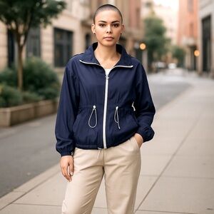 Forever 21 Navy Blue White Full Zip Jacket Size M EUC